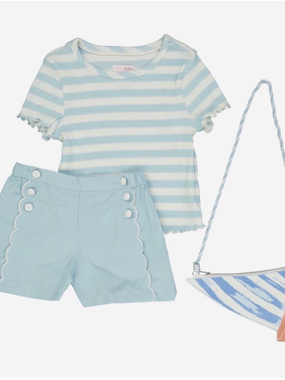 Light Blue & White Striped Kids Tee and Shorts Set - Unbranded NWOT 7/8